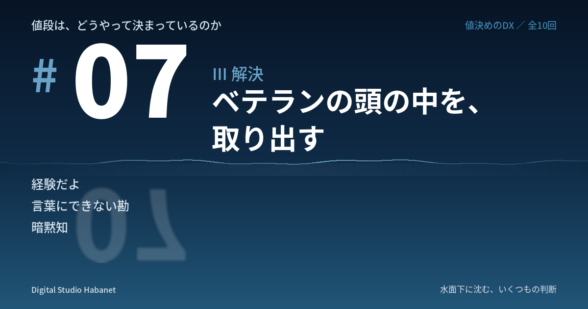 値段は、どうやって決まっているのか（7）ベテランの頭の中を、取り出す